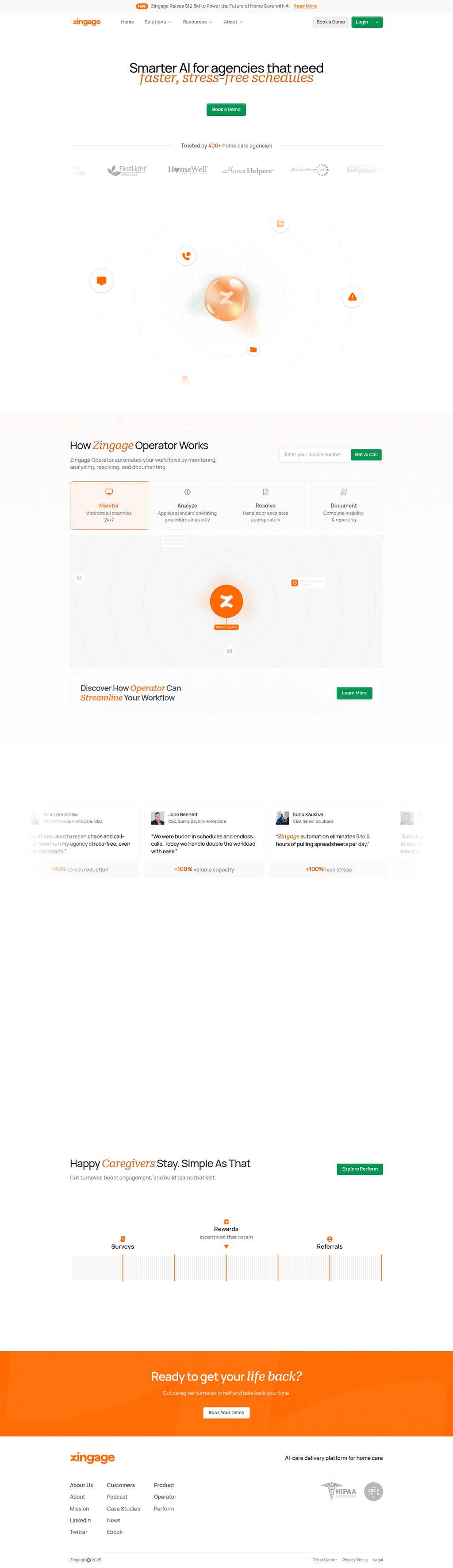 Zingage desktop landing page