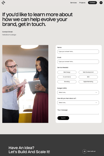Zorro Design landing page