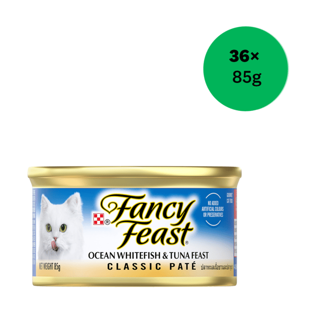 Fancy Feast Classic Pate Ocean Whitefish & Tuna Feast Wet Cat Food - 85g X 36