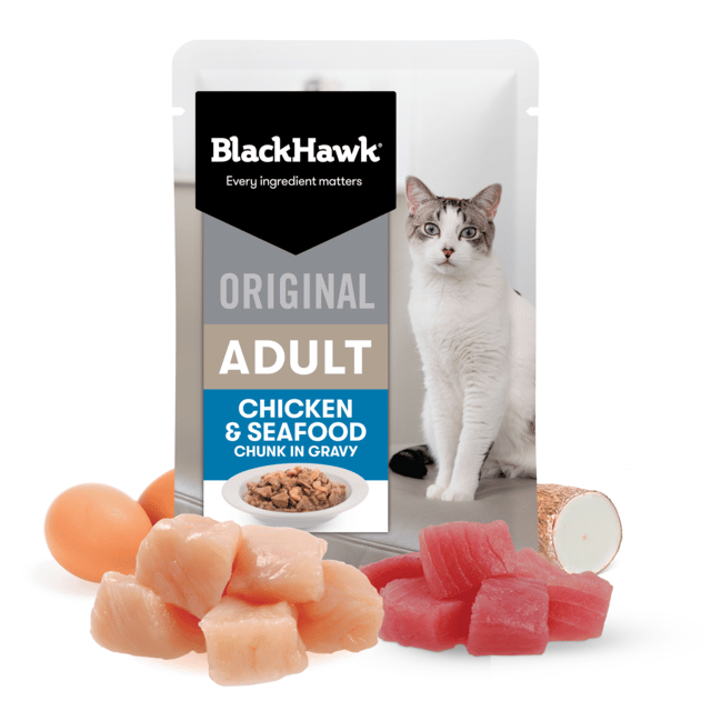 Black Hawk Original Adult Chicken & Seafood In Gravy Wet Cat Food - 85g X 48