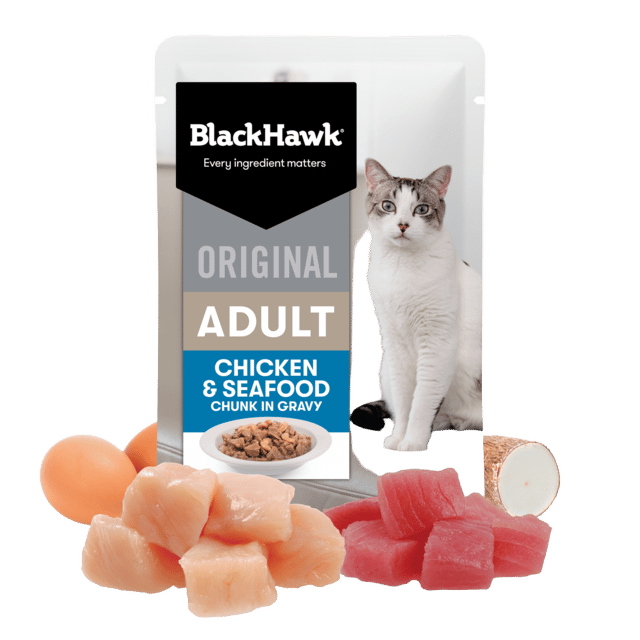 Black Hawk Original Adult Chicken & Seafood In Gravy Wet Cat Food - 85g X 48