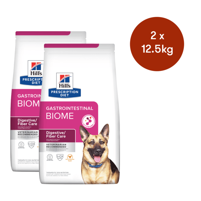 Hill's Prescription Diet Gastrointestinal Biome Digestive/Fibre Care Dry Dog Food - 25kg (2x 12.5kg Bags)
