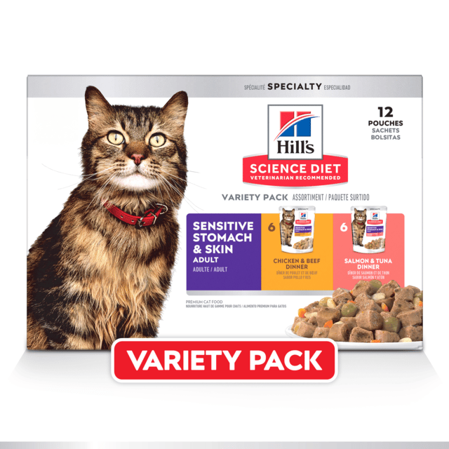 Hill's Science Diet Adult Sensitive Stomach & Skin Wet Cat Food Variety Pack - 3 X Pack (36 X 80g)