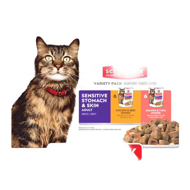 Hill's Science Diet Adult Sensitive Stomach & Skin Wet Cat Food Variety Pack - 4 X Pack (48 X 80g)
