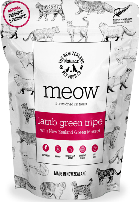 The NZ Natural PET Food Co Meow-Purr Lamb Green Tripe & Mussel Freeze Dried Cat Treats - 200g (40g X 5)
