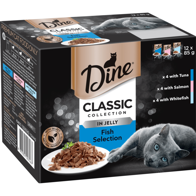 Dine Classic Collection In Jelly Fish Selection Adult Wet Cat Food Variety Pack - 85g X 12