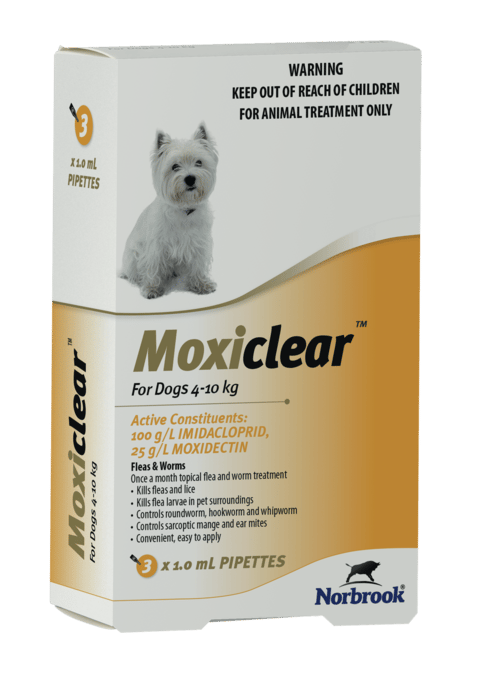 Moxiclear Spot-On Dog Flea & Worm Treatment - 3 Pack, 4-10kg