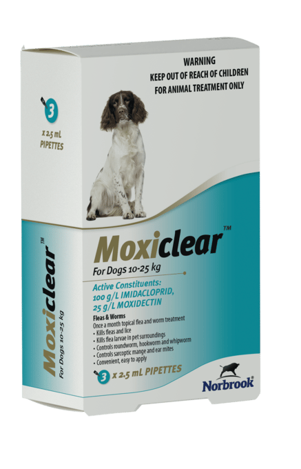 Moxiclear Spot-On Dog Flea & Worm Treatment - 3 Pack, 10-25kg