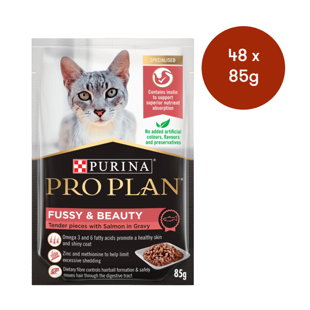 Pro Plan Fussy & Beauty Salmon Wet Cat Food - 85g X 48