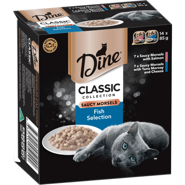 Dine Classic Collection Saucy Morsels Fish Selection Adult Wet Cat Food Variety Pack - 85g X 14
