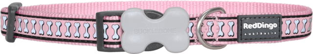Red Dingo Bones Adjustable Dog Collar - Pink, Small