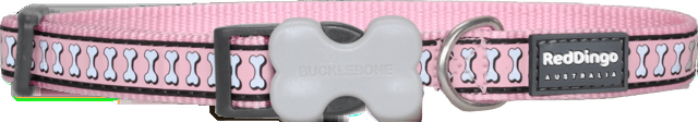 Red Dingo Bones Adjustable Dog Collar - Pink, Small