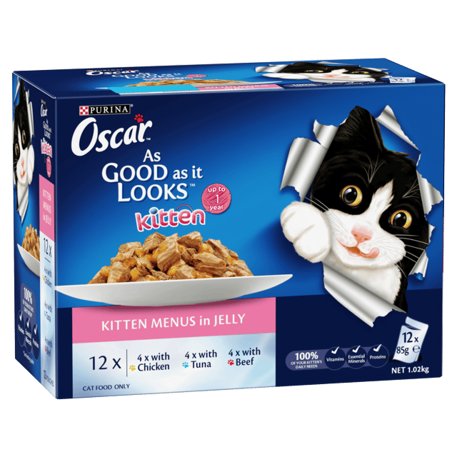 Oscar Menus In Jelly Kitten Wet Cat Food Variety Pack - 85g X 12 Pack