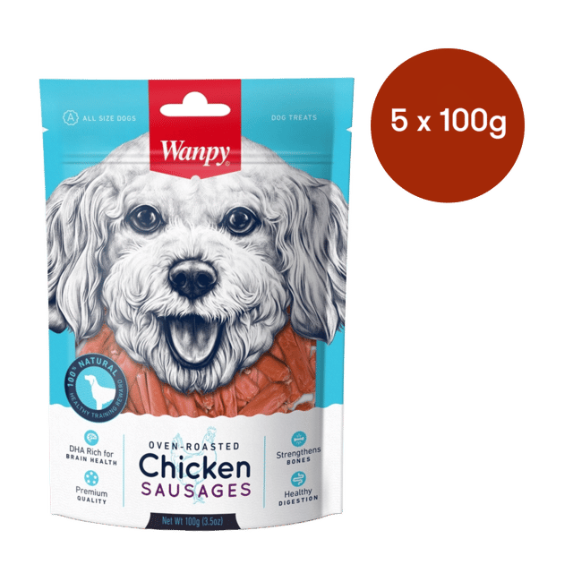 Wanpy Oven Roasted Chicken Sausages Dog Treats - 500g (5 X 100g Bags)