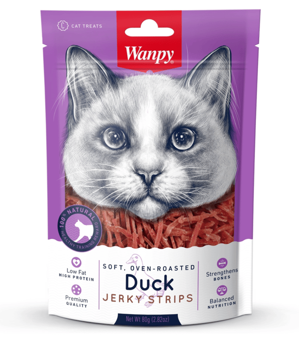 Wanpy Soft Oven Roasted Duck Jerky Strips Cat Treats