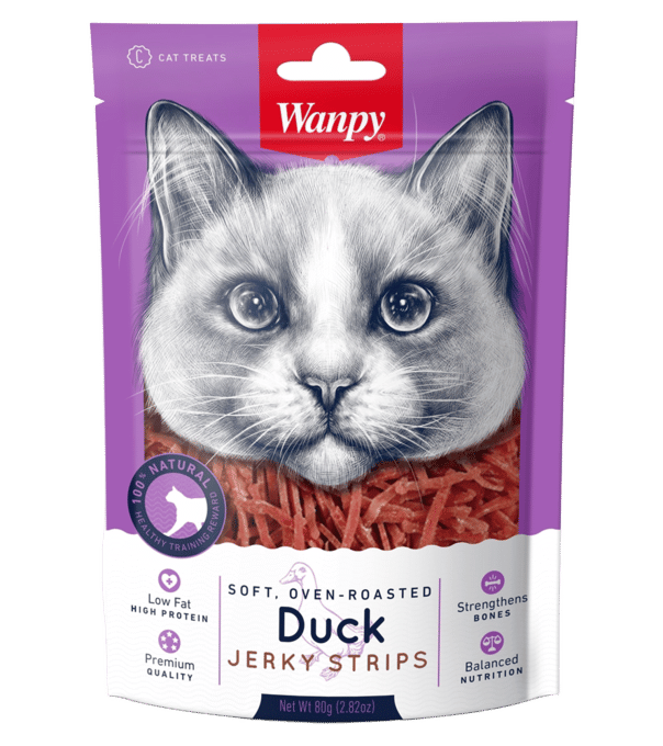 Wanpy Soft Oven Roasted Duck Jerky Strips Cat Treats