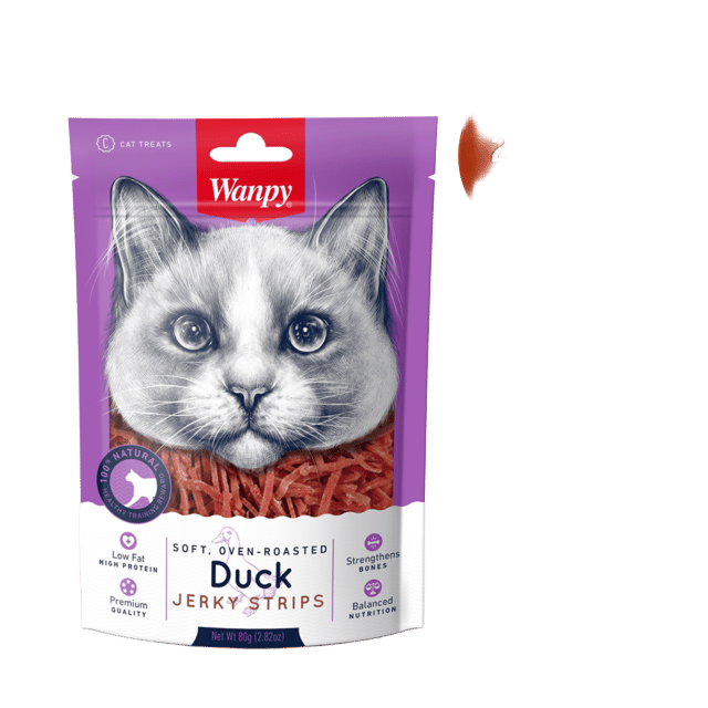 Wanpy Soft Oven Roasted Duck Jerky Strips Cat Treats - 160g (2 X 80g Bags)