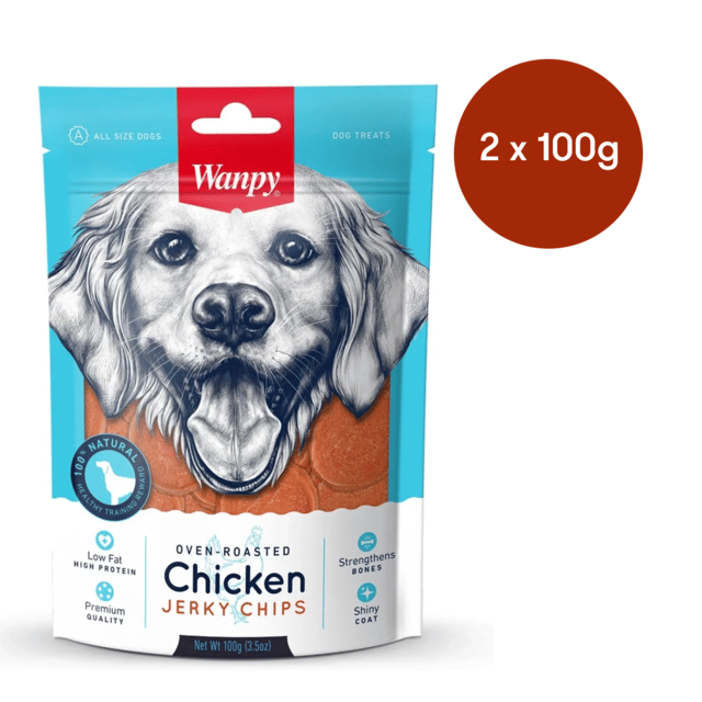 Wanpy Oven Roasted Chicken Jerky Chips Dog Treats - 500g (5 X 100g Bags)