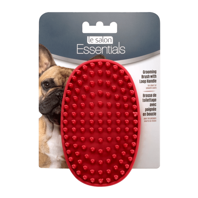 Le Salon Essentials Dog Rubber Grooming Brush With Loop Handle - Short Hair