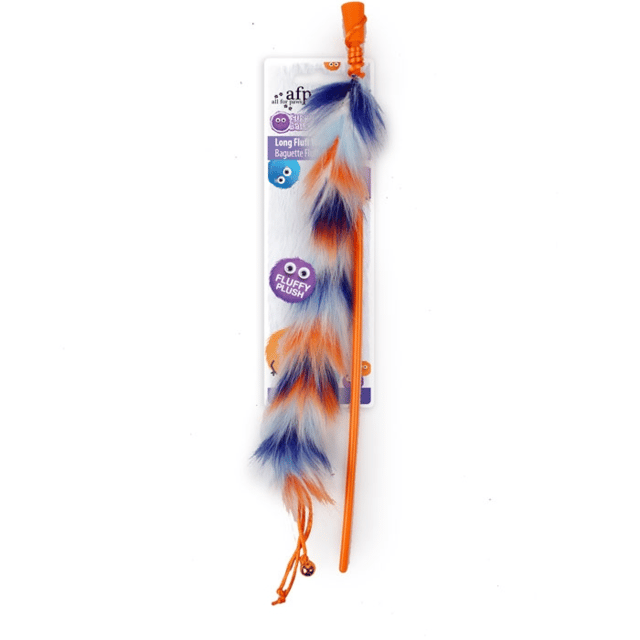 All For Paws Furry Ball Long Fluff Wand Cat Toy - Orange