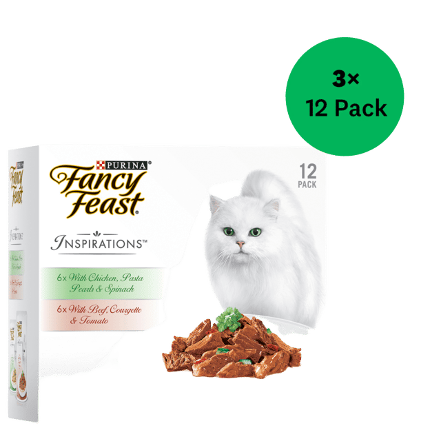 Fancy Feast Inspirations Chicken Pasta Pearls & Spinach And Beef Courgette & Tomato Wet Cat Food Variety Pack - 70g X 36