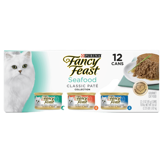 Fancy Feast Classic Pate Seafood Collection Wet Cat Food Variety Pack - 85g X 12 Pack