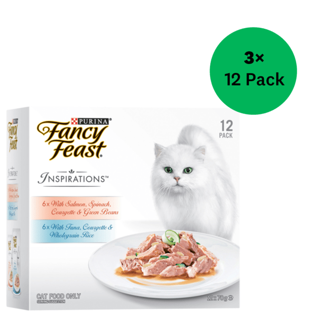 Fancy Feast Inspirations Salmon Spinach Courgette & Green Beans And Tuna Courgette & Rice Wet Cat Food Variety Pack - 70g X 36