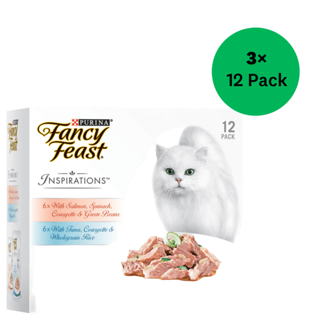 Fancy Feast Inspirations Salmon Spinach Courgette & Green Beans And Tuna Courgette & Rice Wet Cat Food Variety Pack - 70g X 36