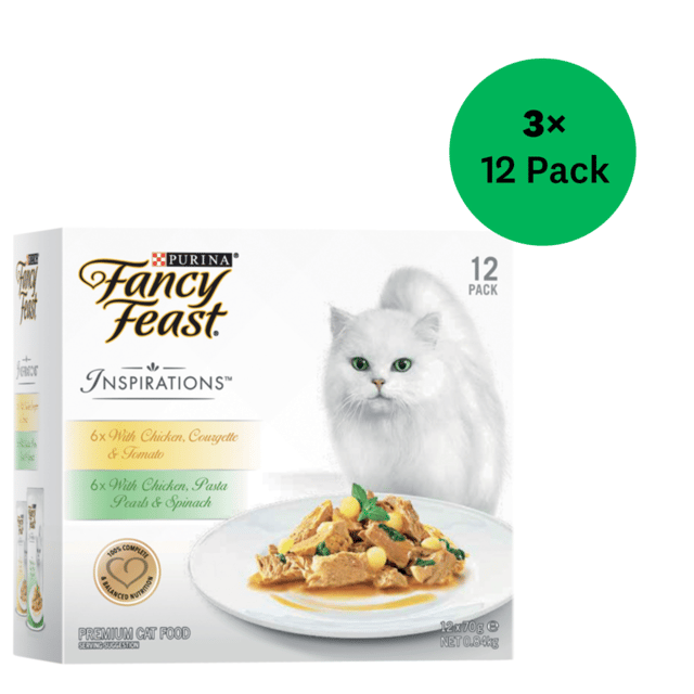Fancy Feast Inspirations Chicken Courgette & Tomato And Chicken Pasta Pearls & Spinach Wet Cat Food Variety Pack - 70g X 36