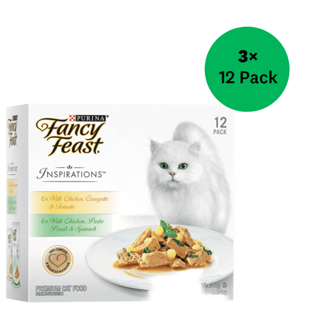 Fancy Feast Inspirations Chicken Courgette & Tomato And Chicken Pasta Pearls & Spinach Wet Cat Food Variety Pack - 70g X 36