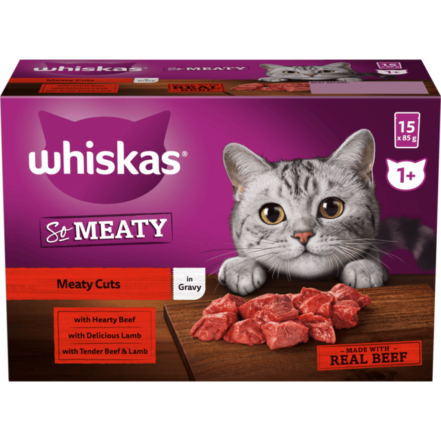 Whiskas So Meaty Meaty Cuts In Gravy Adult Wet Cat Food Variety Pack - 85g X 45 (3 X 15 Pack)