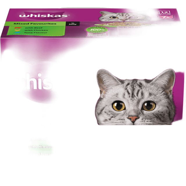 Whiskas Mixed Favourites In Jelly Senior Wet Cat Food Variety Pack - 85g X 12