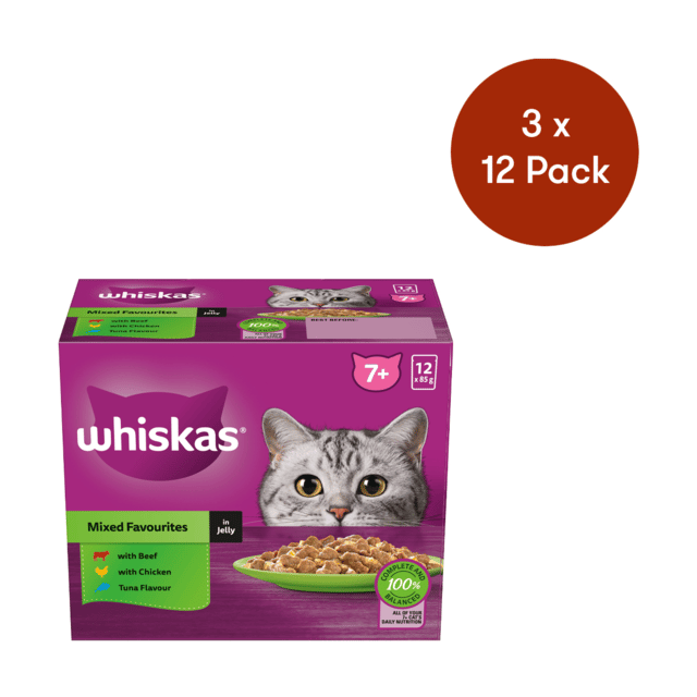 Whiskas Mixed Favourites In Jelly Senior Wet Cat Food Variety Pack - 85g X 24