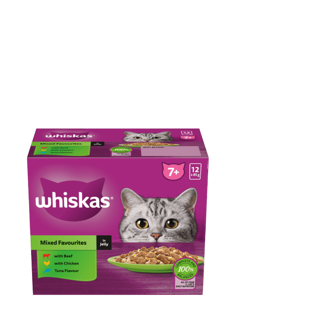 Whiskas Mixed Favourites In Jelly Senior Wet Cat Food Variety Pack - 85g X 24