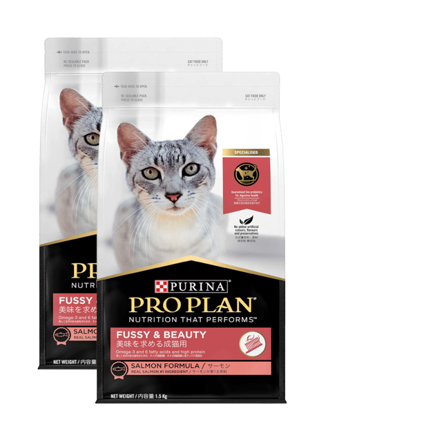 Pro Plan Fussy & Beauty Salmon Dry Cat Food - 3kg (2 X 1.5kg Bags)