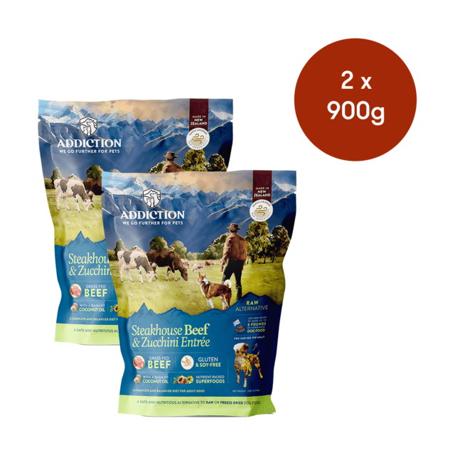 Addiction Grain-Free Steakhouse Beef & Zucchini Entrée Air Dried Dog Food - 1.8kg (2 X 900g Bags)
