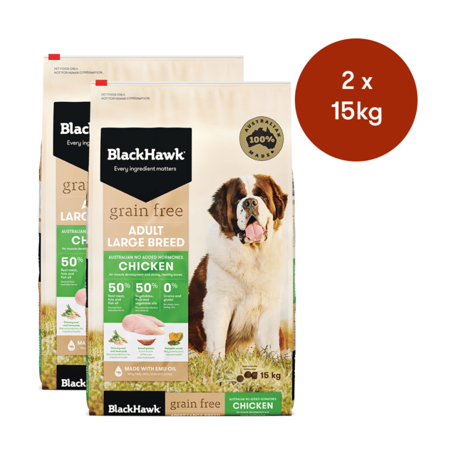Black Hawk Grain Free Adult Large Breed Chicken Dry Dog Food - 30kg (2 X 15kg Bags)