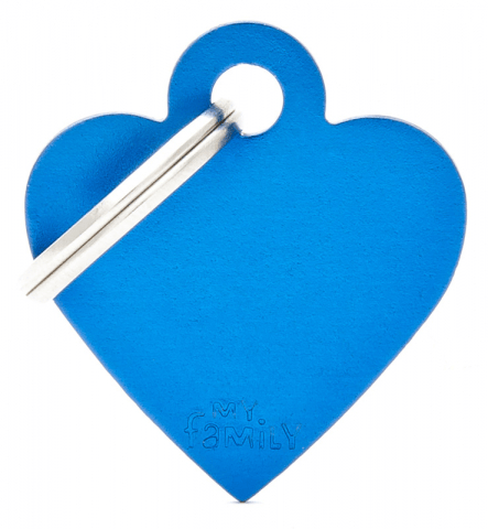 My Family Cat And Dog Basic Heart Tag - Blue, Small
