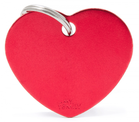 My Family Cat And Dog Basic Heart Tag - Red, Large
