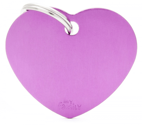 My Family Cat And Dog Basic Heart Tag - Purple, Large