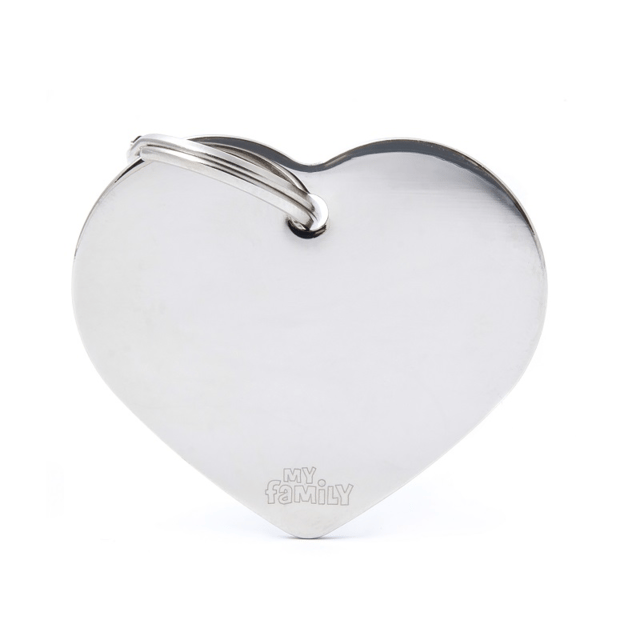 My Family Cat And Dog Basic Heart Tag - Large, Chrome