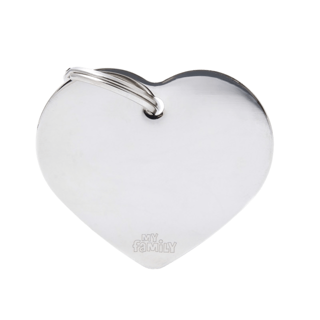 My Family Cat And Dog Basic Heart Tag - Large, Chrome