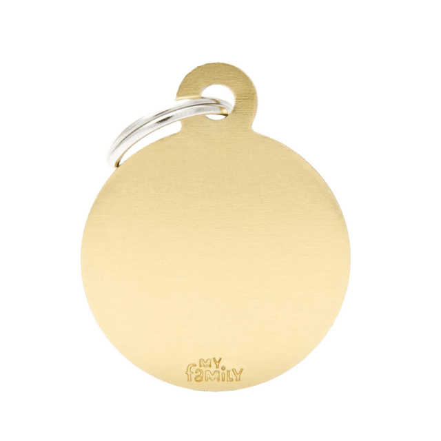 My Family Basic Circle Cat And Dog Tag - Gold Brass, Large