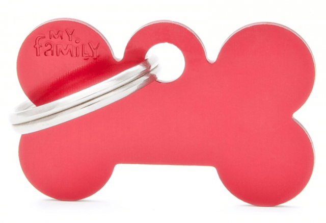 My Family Basic Bone Dog Tag - Red, Small