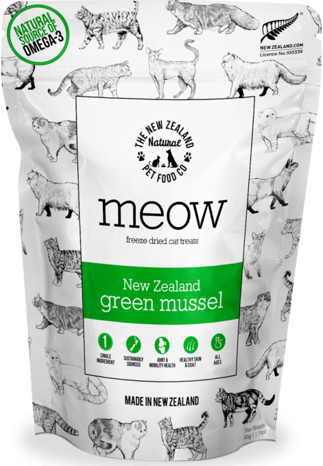 The NZ Natural PET Food Co Meow-Purr Green Lipped Mussel Cat Treats - 250g (5 X 50g Bags)