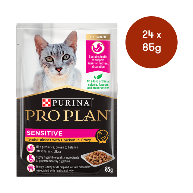 Pro Plan Adult Sensitive Chicken In Gravy Wet Cat Food - 85g X 24