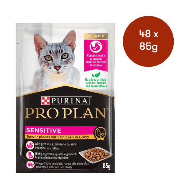 Pro Plan Adult Sensitive Chicken In Gravy Wet Cat Food - 85g X 48