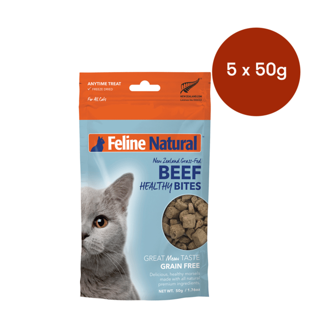 Feline Natural Beef Healthy Bites Freeze Dried Cat Treats - 250g (5 X 50g Bags)
