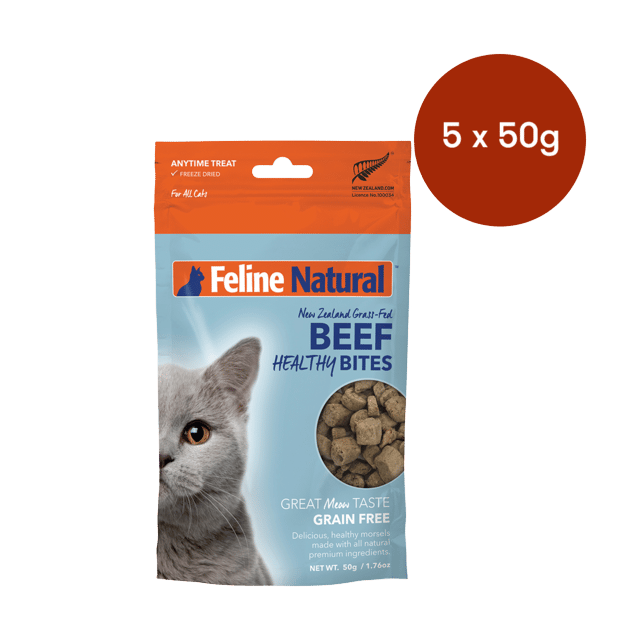 Feline Natural Beef Healthy Bites Freeze Dried Cat Treats - 250g (5 X 50g Bags)