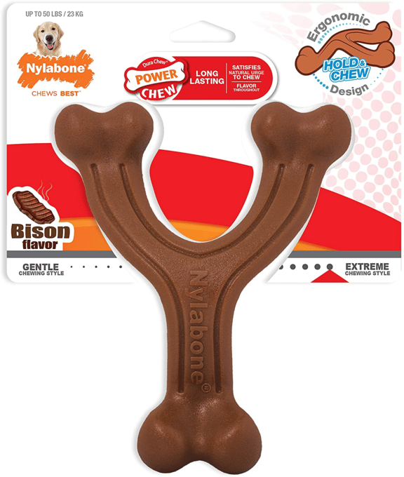Nylabone Power Chew Wishbone Bison Dog Chew Toy - Large